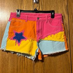 Nwot Brand; Shein Size: Large Color: Multicolor Colorful Shorts, Neon Shorts, Shein Shorts, New School Year, School Year, Pink Blue, Brain, Outfit Inspirations, Color Blue