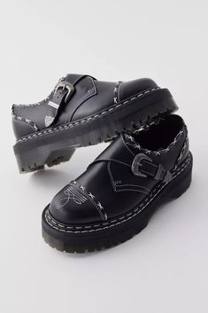 Dr. Martens Gothic Americana Monk Strap Quad Shoe | Urban Outfitters Enby Shoes, Doc Marten Gothic Americana, Cute Wide Shoes, Dr Martens Gothic Americana, Gothic Americana Doc Martens, Shoe Charms Doc Martens, Cool Doc Martens, Waitress Shoes, Docs Boots