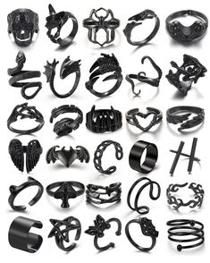 PRICES MAY VARY. 🛍️BLACK PUNK RINGS - 30 pcs pack of emo punk black rings for women,in one pack, you’ll get snake ring,claw ring,butterfly ring,heart ring,spider ring,leaf ring,star ring ,chunky ring etc, much wider variety caters for different outfits and occasions, be unique every day 🛍️GOTHIC RINGS MATERIAL - Made with high quality alloy, black plated, lead and nickel free,no harm to your body. Use 1 UV plating process, not only environmentally friendly, but also make the surface of the got Black Ring Set, Claw Rings, Emo Jewelry, Y2k Rings, Grunge Jewelry, Edgy Jewelry, Claw Ring, Open Rings, Gothic Vintage