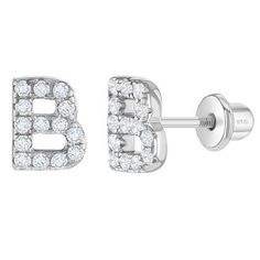 Take a look at these perfectly sized small initial earrings for young stylish girls. This fun pair of earrings feature first Initial letters encrusted with clear cubic zirconia stones. Made from a hypoallergenic 925 sterling silver, these studded earrings also feature a safe and comfortable screw back post. These cute alphabet earrings make a great gift for any occasion, especially for a fun back to school look.  A complimentary gift box is included for easy gifting! Alphabet Earrings, Studded Earrings, School Look, Cute Alphabet, Letter Earrings, Initial Earrings, Kids Necklace, Kids Earrings, Beautiful Gift Wrapping