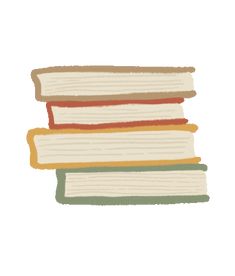 a stack of books sitting next to each other on top of a white tablecloth