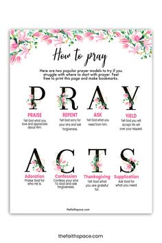 a poster with the words how to pray, pray and act's on it