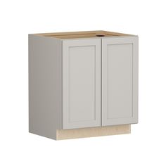 a white cabinet with two doors and one drawer