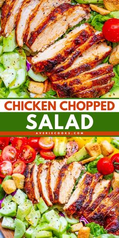 Don't miss out on this chicken chopped salad recipe! It's a dinner salad with juicy oven-baked chicken. Finished with a honey apple cider vinaigrette, this is the BEST chopped chicken salad! Enjoy this quick and easy meal for tonight! Cooked Chicken For Salads, Chicken For Salads How To Cook, Best Chicken Recipe For Salads, Chicken Over Salad Recipe, Easy Salad Recipes With Chicken, Chicken Tossed Salad Recipe, How To Cook Chicken For Salads, Chopped Salad With Chicken, Easy Simple Chicken Salad Recipe