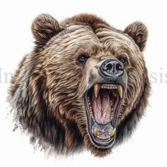 a drawing of a brown bear with its mouth open