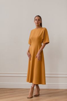 A-line Midi Dress For Wedding Guest, Yellow Midi-length Dress With Fitted Bodice, Yellow Midi Dress With Fitted Bodice, Yellow Fitted Bodice Midi Dress, Fall Maxi Dress With Fitted Bodice, Fall A-line Midi Dress For Evening, Fall Evening A-line Midi Dress, Yellow A-line Maxi Dress For Wedding, Classic Midi Dress With Fitted Bodice