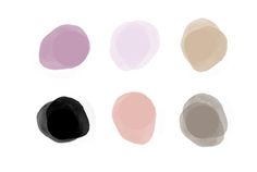 six different shades of pink, brown, and white paint on a white background with the word