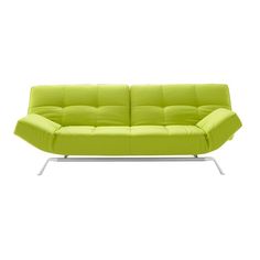 a lime green couch with chrome legs and footrests on an isolated white background