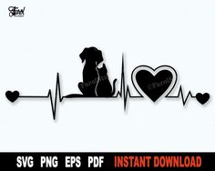 a dog is sitting on top of a heartbeat line with the words svg png eps