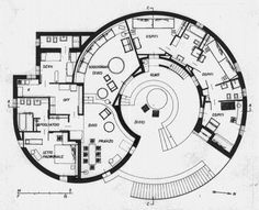 an architectural drawing of a circular house