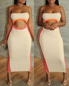 Style:ChicType:StraightMaterial:PolyesterNeckline:Square NeckSleeve Style:SleevelessLength:MaxiPattern Type:ColorblockDecoration:CutoutFit Type:SkinnyOccasion:DailyPackage Include:1* Dress S: bust:29.5(inch); hips:32.7(inch); top length:42.5(inch); top waist:24.8(inch); M: bust:29.5(inch); hips:34.3(inch); top length:42.7(inch); top waist:26.4(inch); L: bust:29.5(inch); hips:35.8(inch); top length:42.9(inch); top waist:28.0(inch); XL: bust:29.5(inch); hips:37.4(inch); top length:43.1(inch); t... Hobble Skirt, Wrap Shirt Dress, Maxi Dress Collection, Chic Type, Wrap Shirt, Trendy Clothes, Fashion World, Floor Length Dresses, Best Fashion