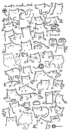 a black and white drawing of cats