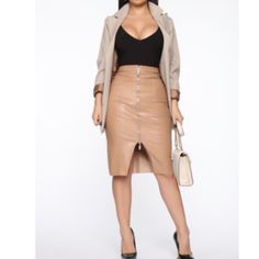 Midi Skirt Featuring A Front Zipper True Color Reflect On The Pictures With Measurements Hourglass Figure Outfits, Preggo Fashion, Midi Skirt Outfit, Janet Guzman, Fashion Nova Outfits, Mocha Color, Money Magnet, Leather Midi Skirt, Woman Suit Fashion