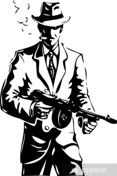 Tattoo Mafia, Gangster Drawings, Hellboy Tattoo, Mafia Gangster, Al Capone, Chicano Art, Guy Drawing, Stencil Art, Silhouette Art