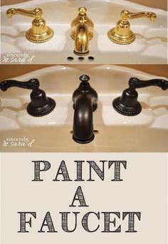 two pictures with different types of faucets and the words paint a bathroom sink