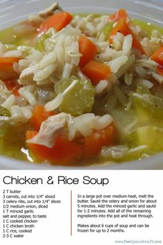 the recipe for chicken and rice soup is shown