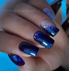 Blue And Silver Nails, Blue Nail Art Designs, Blue Gel Nails, Blue Glitter Nails, Turquoise Nails, Nagellack Trends, Beauty Nails Design, Fancy Nails Designs