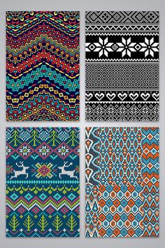 four different patterns in the style of native art