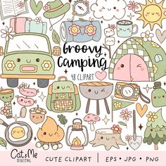 the cute camping clipart set is available for use in many different designs and colors