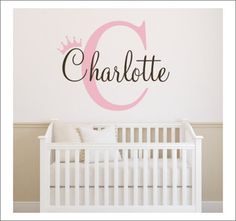 a baby's name wall decal with a princess crown on it and the letter c