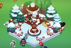 an animal crossing game is shown in the middle of christmas decorations and snow covered trees