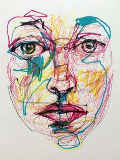 a drawing of a man's face made with colored crayon pencils