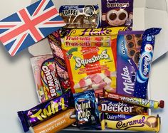 an assortment of british snacks and candy