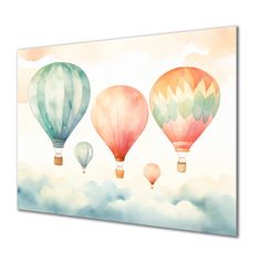 three hot air balloons floating in the sky on a cloudy day canvas wall art print