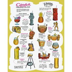 an old poster shows different types of cocktails and drinks in various states of the world