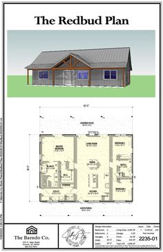 the redbud plan is an open floor house with two bedroom and one bathroom