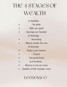 the four stages of wealth are shown in black and white, with text above it