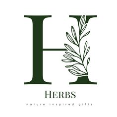 the letter h is made up of leaves and branches, with the word herbs written below it