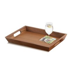 a wooden tray with a wine glass on it