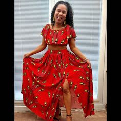 "When in doubt wear red. Top and skirt made with beautiful soft polyester fabric. Nice piece to add to your favourites. Zipper at the back 100% polyester fabric  Elasticated at the back For wash please check the label Our social media: **Instagram - https://www.instagram.com/madeinside.uk/ **Facebook - https://www.facebook.com/MadeInsideClothing **Pinterest - https://www.pinterest.co.uk/madeinside/_created/ **YouTube - https://www.youtube.com/channel/UCJY2qCaoN7FsFugGEpGX4pA CARE FOR AFRICAN PRINT WAX - ANKARA PRINT Hand wash preferable and separate from other items. Press on the reverse side with a cool iron. For machine wash use \"Hand wash\" only. Do not use bleach. MADE INSIDE RETURN POLICY  **We gladly accept returns and exchanges Contact me within: 14 days of delivery  Dispatch items Red Top And Skirt, Skirt African Print, Skirt Crop Top, Gold Skirt, Print Maxi Skirt, Skirt Crop, Crop Top Set, Ankara Print, African Ankara