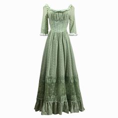 Vintage Lace Stitching Green Princess Dress Fairy Tales Aesthetic, Green Princess Dress, Brown Apron, Green Princess, Old Fashion Dresses, Estilo Hippie, Cottagecore Style, Skirt Maxi, Wallpaper Vintage