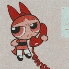 the powerpuff girl character is holding a red telephone to her ear and looking angry