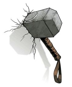 an illustration of a hammer hitting a wall with it's head stuck in the ground