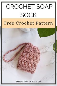 the crochet soap pouch is shown with text that reads, free crochet pattern