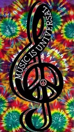 the music is universal peace hippie art - yangnei logo on a tie dye background