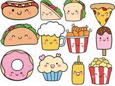 Cute Stickers Printable Kawaii Food, Kawaii Food Stickers Printable, Kawaii Drawings Stickers, Cute Food Clipart, Cute Doodles Food, Cute Food Stickers Printable, Cute Printable Stickers Kawaii, Simple Kawaii Drawings, Cute Sticker Ideas To Draw