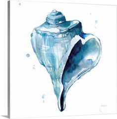 a watercolor painting of a sea shell with the word calm written on it's side