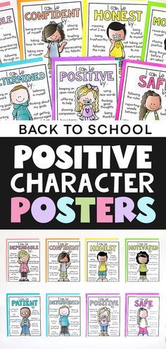 back to school poster set with the words positive character posters