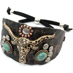 PRICES MAY VARY. Rustic Vintage Hammered Cuff Bracelet Rhinestone Longhorn- Perfect Gift Adjustable Leather Strap Beautiful Western Style Approximate Size: 4.5" X 1.5" Plate and Adjustable Shamballa Style Strap Hammered Cuff Bracelet, Man Dressing Style, Denim Jewelry, Leather Carving, Leather Cuff Bracelet, Denim Skirt Women, Leather Cuffs Bracelet, Fabulous Jewelry, Beaded Bags