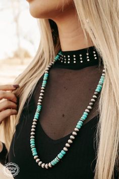 Get ready to make a stylish statement with our Western River Necklace! Featuring turquoise and silver Navajo pearls, this quirky and fun accessory is the perfect addition to any outfit. Show off your playful side with this unique and trendy necklace. Length Short - 8" Long-14" Adjustable Chain - 3" River Necklace, Navajo Pearls, Trendy Necklace, Trendy Necklaces, Necklace Length, Long Necklace, Get Ready, Turquoise, Chain