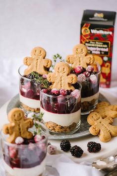 small desserts with cookies and berries on a plate