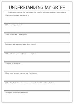 Coping Skills for Grief and Loss Worksheets Anger Worksheets, Coping Skills Worksheets, Guilt And Shame, Cbt Worksheets, Coping With Loss, Therapy Counseling