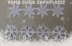 paper chain snowflakes are on display in front of a gray background with the words paper chain snowflakes