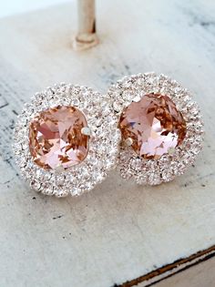 Blush Pink crystal rhinstone stud earrings by EldorTinaJewelry Blush Pink Earrings, Pink Bridesmaids, Blush Pink Bridesmaids, Bridal Earrings Studs, Blush Earrings, Bridesmaids Earrings, Pink Stud Earrings, Large Stud Earrings, Blush Bridal