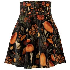 Our Mushroom Forest Skirt with an unique and vintage beautiful Botanical design Skater Skirt, You will feel super comfortable and you may dress it up or down for the occasion, bringing that extra charm, vintage floral vibe you were looking for. So many ways to pair it, here is our favorite... we pair it with a basic top, boots and that old loved jacket! You feel free to enjoy your movements, share your vibe and look awesome! 🎁It makes an awesome, cute gift for a Botanical lover, fungi lover, gi Mushroom Skirt, Cottagecore Skirt, Skirt Cottagecore, Dark Cottage Core, Cottage Core Dress, Mushroom Forest, Cute Mushroom, Botanical Design, Dress A Line