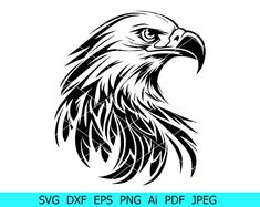 an eagle head in black and white with the words svg dxf eps png